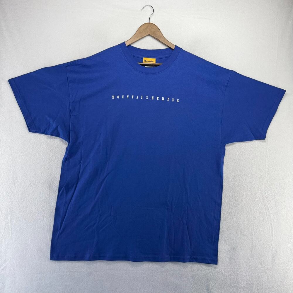 Vintage Moosjaw Shirt Mens 2XL Blue White Mountaineering Spellout Promo Logo y2k